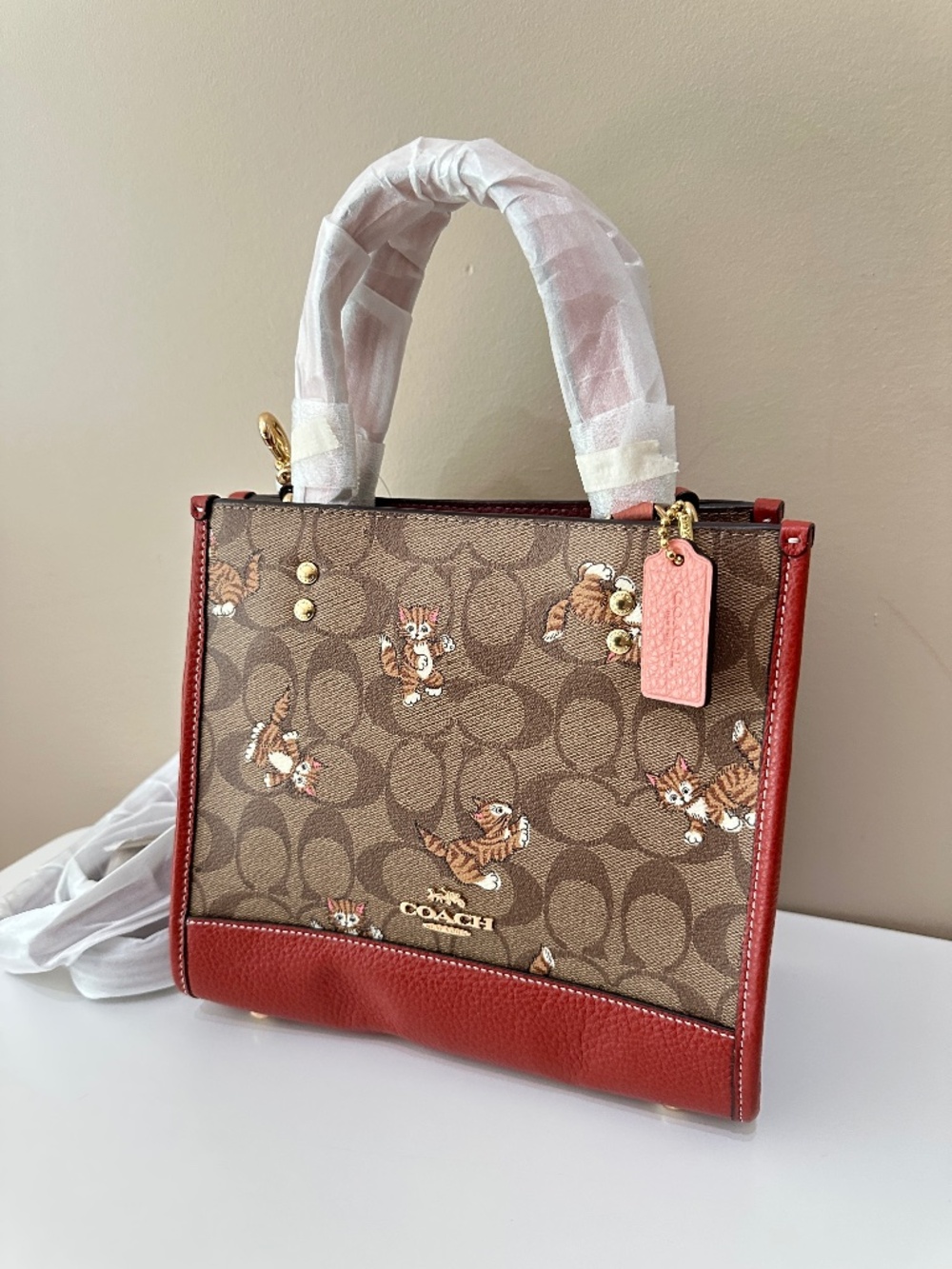 NWT New COACH Signature Dancing Kitten Print Cat Tote Shoulder Bag CC424
